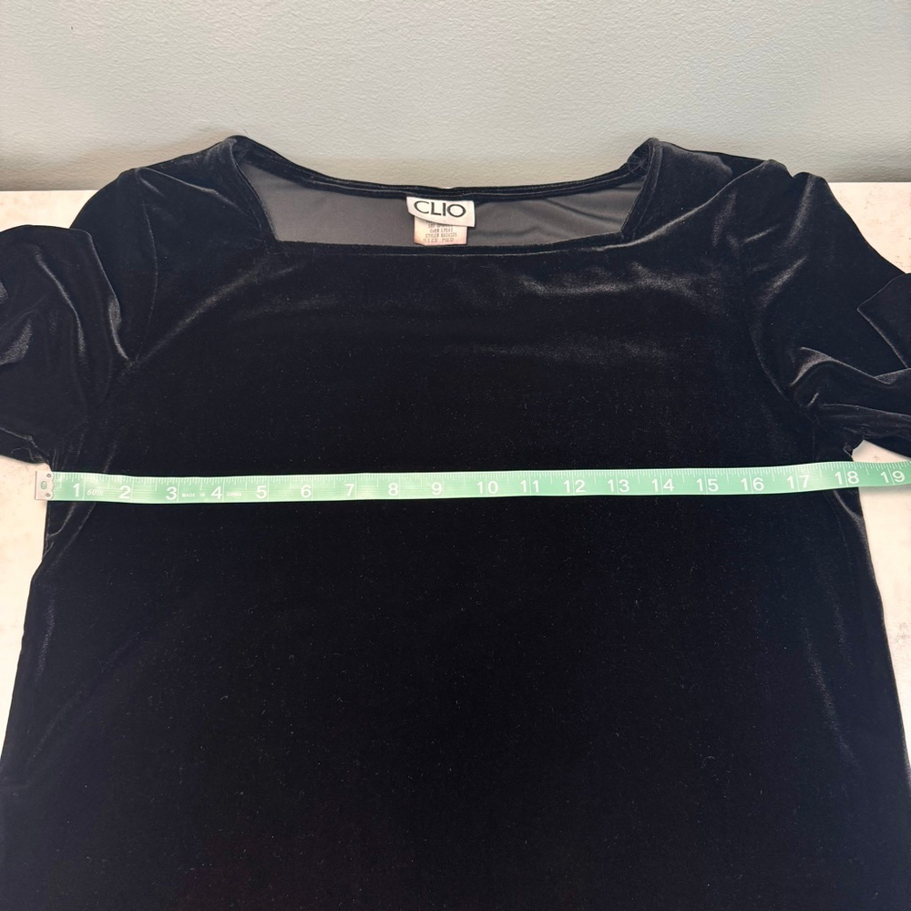 Vintage Clio Black Velvet Beaded Fringe Blouse Top M Square Neck - Picture 7 of 10